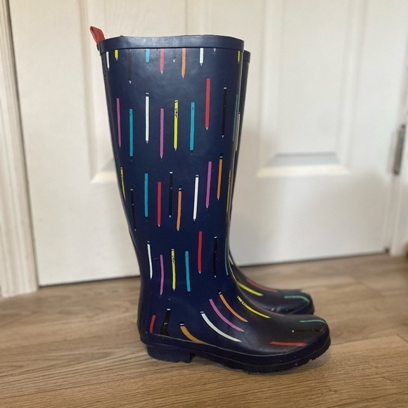 ANTHROPOLOGIE Anthro Pencil Multicolor Rain Boots - Picture 1 of 6